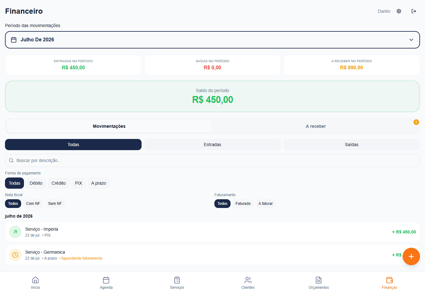 Painel financeiro do Martelinho360